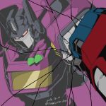  1boy 2016 artist_name autobot dark_persona dated glass headgear kamizono_(spookyhouse) looking_at_viewer machine machinery mecha multiple_persona nemesis_prime no_humans optimus_prime red_eyes robot science_fiction shattered solo transformers transformers_shattered_glass twitter_username 