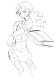  1boy bag dated hat holding holding_poke_ball jacket kyouhei_(pokemon) kyouta_(a01891226) leggings legwear_under_shorts looking_at_viewer male_focus messenger_bag monochrome poke_ball pokemon pokemon_(game) pokemon_bw2 short_hair shorts shoulder_bag signature sketch solo visor_cap watch white_background 