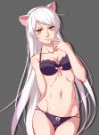  1girl animal_ears black_bra black_hanekawa black_panties bow bow_bra bow_panties bra breasts cat_ears cleavage finger_to_mouth hanekawa_tsubasa highres long_hair medium_breasts monogatari_(series) navel nekomonogatari panties smile solo underwear very_long_hair white_hair yellow_eyes zyl 