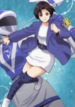  black_hair blazer blue_dolphin bow_(weapon) brown_eyes choujuu_sentai_liveman dolphin helmet i&rarr;r izumi_rion kneehighs misaki_megumi sentai short_dress short_hair socks super_sentai thighhighs watch weapon wristwatch 