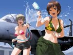  2girls aircraft airplane bikini brush girl hose swimsuit two water 