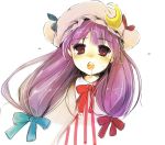  blush bust crescent face hat long_hair open_mouth patchouli_knowledge purple_hair saliva simple_background sketch solo touhou usa_(artist) usaki_(ama) 