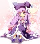  child dress hair_ribbon hat kl long_hair patchouli_knowledge purple_eyes purple_hair ribbon sitting touhou very_long_hair violet_eyes 