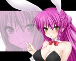  animal_ears bangs bare_shoulders blush bow bowtie breasts bunny_ears bunnysuit bust choker cleavage embarrassed futaki_kanata hair_bobbles hair_ornament large_breasts letterboxed little_busters! little_busters!! long_hair looking_at_viewer masayu pointing purple_hair rabbit_ears sideboob solo sweatdrop wrist_cuffs yellow_eyes zoom_layer 