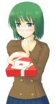  atsukan blush gift glasses green_eyes green_hair heart holding holding_gift letter unknown 