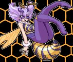  antenna bee_girl blush breasts capcom feet great_magami honeycomb_background insect_girl insect_wings monster_girl oekaki pantyhose purple_eyes purple_hair purple_pantyhose q-bee short_hair vampire_(game) violet_eyes wings 