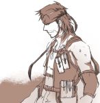  facial_hair headband lowres metal_gear_solid monochrome sepia solid_snake 