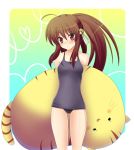  little_busters! little_busters!! masayu natsume_rin one-piece_swimsuit ponytail red_eyes school_swimsuit swimsuit 