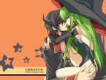  ass_grab c.c. cc code_geass creayus feeding green_hair hat horns lap lelouch_lamperouge long_hair open_clothes open_shirt purple_eyes shirt thighs violet_eyes wallpaper witch witch_hat yellow_eyes 