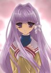  clannad fujibayashi_kyou long_hair purple_eyes purple_hair sakasaka school_uniform violet_eyes 