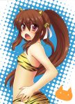  bikini blush brown_hair fang horns little_busters! little_busters!! long_hair masayu natsume_rin oni open_mouth ponytail red_eyes swimsuit tiger_print 