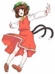 bad_id brown_eyes brown_hair chen earrings fang hands happy hat jewelry kirisato_itsuki multi_tail multiple_tails oekaki outstretched_arms short_hair smile spread_arms tail touhou 