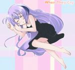  bad_id barefoot dress error feet hanyuu higurashi_no_naku_koro_ni horns long_hair lowres purple_hair sleeping very_long_hair 
