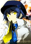 androgynous cabbie_hat hat kamiyoshi mouth_hold necktie persona persona_4 reverse_trap shirogane_naoto solo yellow_eyes 