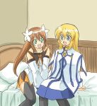  :d blonde_hair blue_eyes brown_hair colette_brunel flower green_eyes hair_ornament long_hair lowres marta_lualdi multiple_girls open_mouth pantyhose smile tales_of_(series) tales_of_symphonia tales_of_symphonia_knight_of_ratatosk 