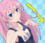  blue_eyes blush checkered directional_arrow dutch_angle embarrassed flat_chest frown hands long_hair lowres m26_paashinge m26_pershing maruto maruto! moe_moe_niji_taisen_deluxe moe_moe_niji_taisen_ryaku one-piece_swimsuit pink_hair school_swimsuit solo sweatdrop swimsuit twintails very_long_hair 