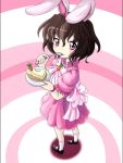  abyss_of_parliament bow brown_hair bunny_ears cake eating food foreshortening from_above inaba_tewi mary_janes north_abyssor pastry pink_eyes rabbit_ears ribbon shoes short_hair touhou 