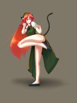  animal_ears blush cat_ears cat_pose cat_tail fighting_pose fighting_stance green_eyes hands hat hong_meiling kemonomimi_mode legs long_hair red_hair redhead standing_on_one_leg tail touhou yammy_(artist) yammy_(cellblo) 
