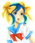  blue_hair hair_ribbon kaguyuzu ribbon school_uniform tears 