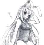  bare_shoulders blush bunny_ears graphite_(medium) hand_behind_head long_hair looking_at_viewer monochrome one-piece_swimsuit reisen_udongein_inaba school_swimsuit sitting sketch solo sweatdrop swimsuit touhou traditional_media usa_(artist) usaki_(ama) 