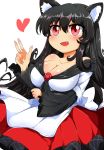  1girl animal_ears bare_shoulders black_hair blouse breasts cleavage collarbone highres imaizumi_kagerou large_breasts long_hair motsu_(selshia12) off_shoulder red_eyes red_skirt short_over_long_sleeves skirt touhou very_long_hair white_blouse wolf_ears 