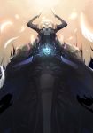  blue_fire fate/grand_order fate_(series) feathers fire glowing glowing_eyes highres horns k_jin king_hassan_(fate/grand_order) pauldrons skull_mask sword weapon 