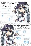  &gt;:&lt; 1girl 2koma blue_eyes closed_mouth comic commentary english flat_cap hat hibiki_(kantai_collection) kantai_collection long_hair neckerchief raythalosm school_uniform serafuku silver_hair twitter twitter_username 