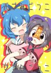  2girls bib blue_hair blush closed_eyes commentary_request eromame fang grey_hair hair_ornament hair_rings hair_stick hat jiangshi kaku_seiga miyako_yoshika multiple_girls ofuda open_mouth outstretched_arms pacifier star touhou translation_request zombie_pose 