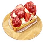 cream food food_focus fruit momiji_mao no_humans original pie plate simple_background sparkle strawberry white_background