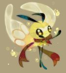  antennae brown_background brown_scarf closed_mouth full_body highres insect insect_wings no_humans pokemon pokemon_(game) pokemon_sm ribombee scarf simple_background smile solo sparkling_eyes sukinadake wings 