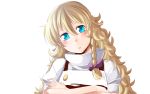  1girl amazon_(taitaitaira) blonde_hair blue_eyes blush braid crossed_arms head_tilt highres kirisame_marisa long_hair looking_at_viewer messy_hair no_hat no_headwear side_braid single_braid solo touhou turtleneck wavy_hair 