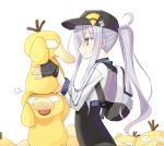  1girl baseball_cap cosplay female_protagonist_(pokemon_go) female_protagonist_(pokemon_go)_(cosplay) fingerless_gloves gloves hat hibiki_(kantai_collection) kantai_collection long_hair mochiki pokemon pokemon_go ponytail psyduck 