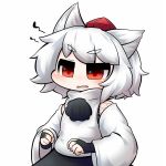  &gt;:o 1girl :o animal_ears annoyed blush detached_sleeves hat inubashiri_momiji inunoko. red_eyes short_hair signature tail tokin_hat touhou white_hair wolf_ears wolf_tail 