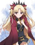 1girl blonde_hair closed_mouth earrings embarrassed ereshkigal_(fate/grand_order) fate/grand_order fate_(series) jewelry long_hair pink_eyes solo tohsaka_rin tsuedzu twintails wavy_mouth 