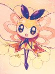  :d aije antennae blush brown_scarf feet_together flower hands_together insect insect_wings looking_at_viewer no_humans open_mouth pokemon pokemon_(creature) pokemon_(game) pokemon_sm ribombee scarf smile solo sparkling_eyes wings 