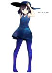  1girl black_hair blue_eyes dated dress garnet hat highres original pantyhose short_hair simple_background solo standing 