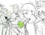  /\/\/\ 1girl 4boys eating english fat flipped_hair glasses headband hood hoodie hunk_(voltron) hyakujuu-ou_golion kaemonn keith_(voltron) lance_(voltron) looking_down monochrome multicolored_hair multiple_boys pidge_gundarsson reverse_trap short_hair slime spitting spoon spot_color sweatdrop takashi_shirogane two-tone_hair upper_body voltron:_legendary_defender white_background 