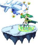  1girl boots breasts cape cleavage detached_sleeves final_fantasy final_fantasy_iv green_hair large_breasts long_hair lowres mist_dragon pixel_art rydia solo summoning thigh-highs transparent_background warabin_(suteki_denpun) 