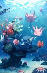  air_bubble bluekomadori bubble clown_nose coral corsola finneon hands_on_own_cheeks hands_on_own_face highres looking_at_another no_humans pokemon pokemon_(creature) popplio sea_lion smile starmie staryu tumblr_username underwater water 