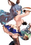  1girl animal_ears ass bare_back black_gloves black_legwear boots breasts brown_eyes dress erun_(granblue_fantasy) ferry_(granblue_fantasy) from_side gloves granblue_fantasy long_hair looking_at_viewer medium_breasts short_dress sideboob simple_background smile solo thigh-highs white_background yoo_(tabi_no_shiori) 