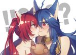  .com_(cu_105) 2girls animal_ears bare_shoulders blue_hair blush cerberus_(shingeki_no_bahamut) commentary_request dog_ears erun_(granblue_fantasy) eye_contact face-to-face female fenrir_(shingeki_no_bahamut) granblue_fantasy hand_puppet incipient_kiss kiss long_hair looking_at_another multiple_girls neck neck_ring puppet red_eyes redhead shingeki_no_bahamut shingeki_no_bahamut:_genesis slit_pupils smile strapless twintails upper_body very_long_hair yuri 