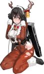  animal_costume antlers bell black_hair bob_(biyonbiyon) chikuma_(kantai_collection) gloves kantai_collection looking_at_viewer official_art reindeer_antlers reindeer_costume seiza sitting torn_clothes transparent_background 