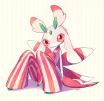  artist_name between_legs blueberry_(5959) full_body insect looking_at_viewer lurantis no_humans orchid_mantis pink_eyes pinstripe_pattern pokemon pokemon_(creature) pokemon_(game) pokemon_sm praying_mantis shadow sitting solo striped striped_background 