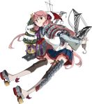  1girl akashi_(kantai_collection) armor christmas_tree fujikawa full_body hair_ribbon hat hip_vent kantai_collection long_hair official_art open_mouth pink_hair ribbon santa_hat school_uniform serafuku skirt smile solo thigh-highs transparent_background twintails yellow_eyes 