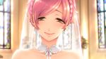  1girl akeiro_kaikitan bangs bare_shoulders blush braid bridal_veil collarbone earrings game_cg jewelry kuzumi_misato looking_at_viewer redhead smile solo sumeragi_kohaku swept_bangs veil yellow_eyes 