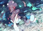  blue_hair bubble closed_eyes colored_eyelashes droplet fins hand_on_own_chest long_hair no_humans partially_submerged pearl pink_nose pippi_(pixiv_1922055) pokemon pokemon_(creature) pokemon_(game) pokemon_sm primarina solo starfish_hair_ornament tail tail_fin water water_drop wet 