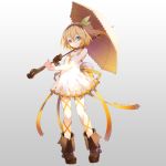  1girl blonde_hair blue_eyes blush breasts choker dress edna_(tales) gloves hair_ribbon hairband leg_ribbon looking_at_viewer ribbon short_hair side_ponytail single_glove small_breasts solo tales_of_(series) tales_of_zestiria umbrella vilor 