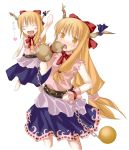  1girl blush bow chains female gourd ibuki_suika long_hair low-tied_long_hair nu_(plastic_eraser) orange_hair saliva tied_hair touhou waving 