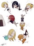  6+girls black_hair blonde_hair blush brown_hair food glasses haiba_arisa haikyuu!! heart long_hair multiple_girls onigiri orange_hair ponytail redhead school_uniform shimizu_kiyoko shirofuku_yukie short_hair side_ponytail suzumeda_kaori sweatdrop tanaka_saeko twintails yachi_hitoka yamamoto_akane yasai_(getsu) 