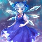  1girl blue_dress blue_eyes blue_hair cirno dress ice ice_wings solo touhou wings yuge_mugito yune_mugito 